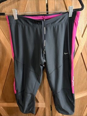 NIKE Charcoal & Pink Dri-FIT Running Capri Leggings SIZE MEDIUM